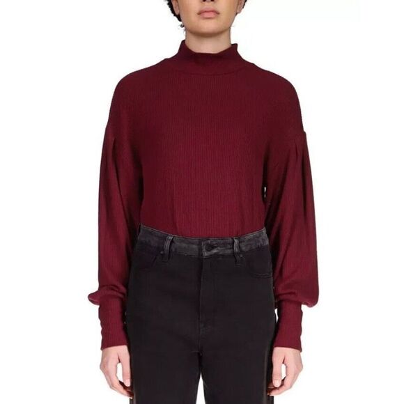 SANCTUARY - 🎉HP🎉NWT - L Sz S “Cozy Nights” Mock Neck Ribbed Top in Dark Cherry - Picture 9 of 14
